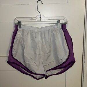 White and purple Nike athletic Dri-fit shorts